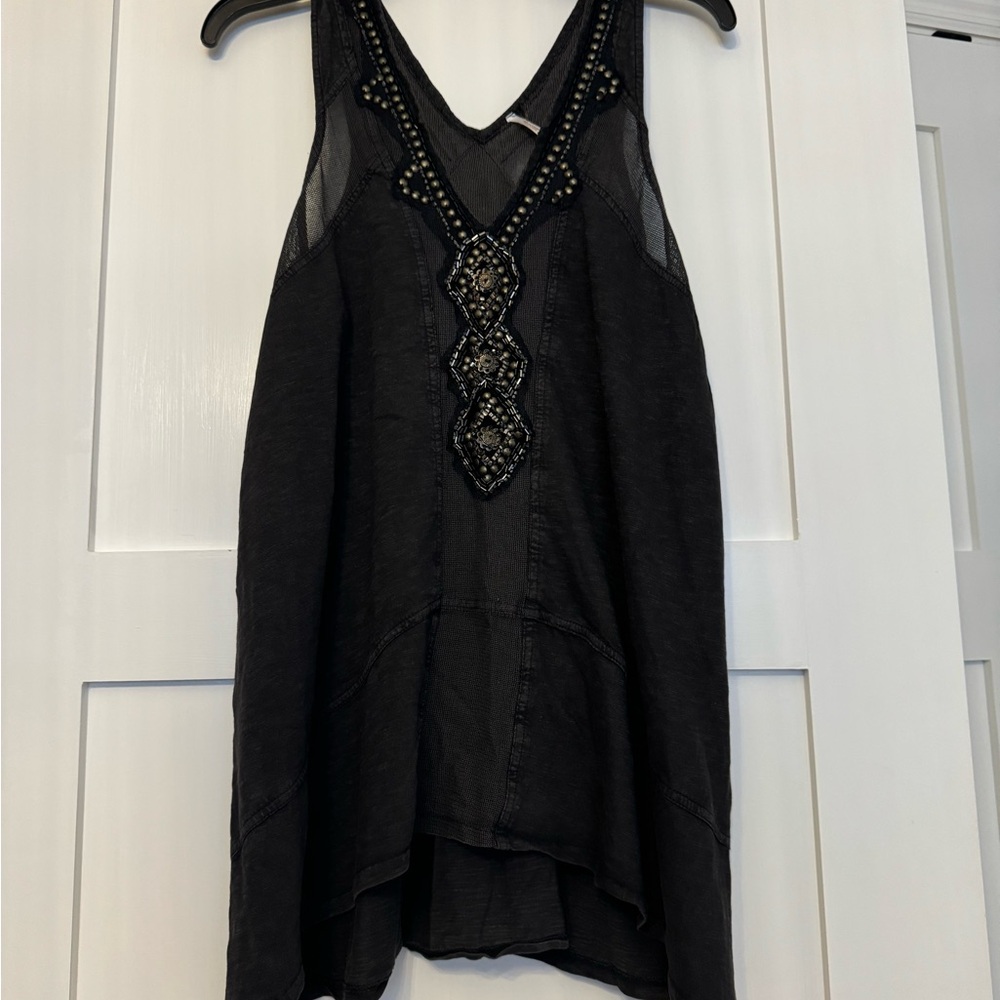 Free People Beaded Studded Embellished Gray Sleeveless Top Size Small